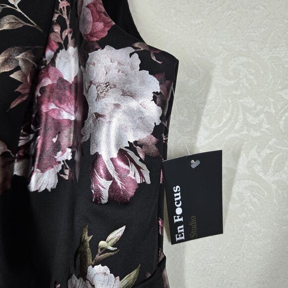 Enfocus High Low Maxi Sheath Dress 14W Black Pink Floral Rose Sleeveless Evening - Picture 7 of 14